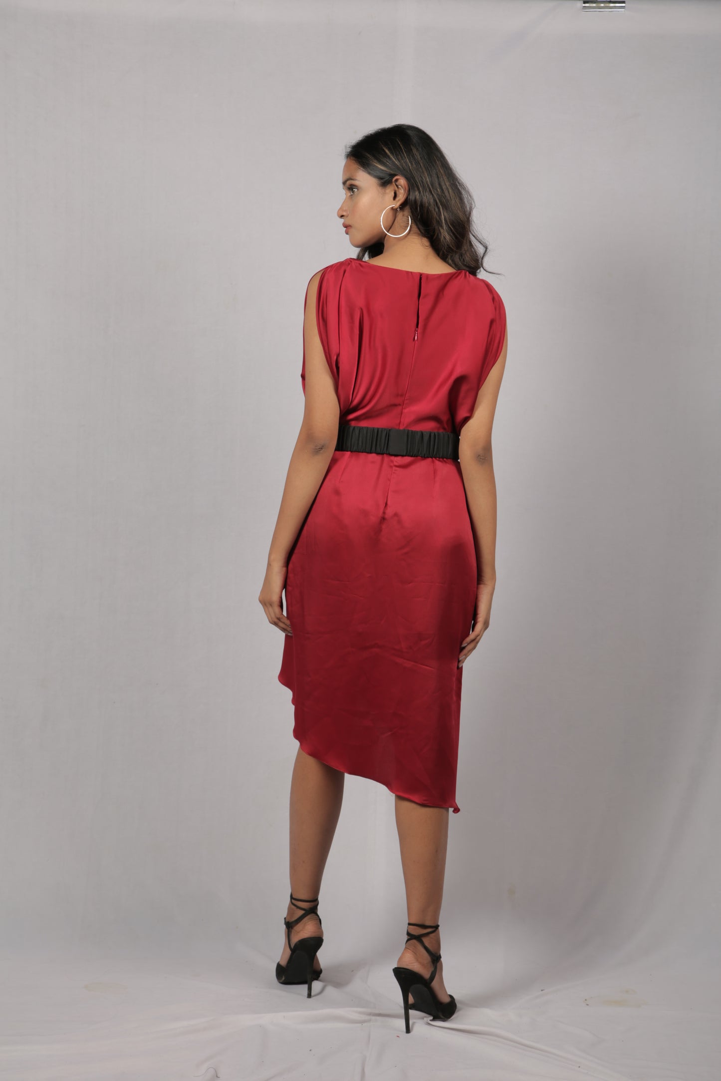 CASCADE COWL DRESS WITH HAND CRAFTED BELT