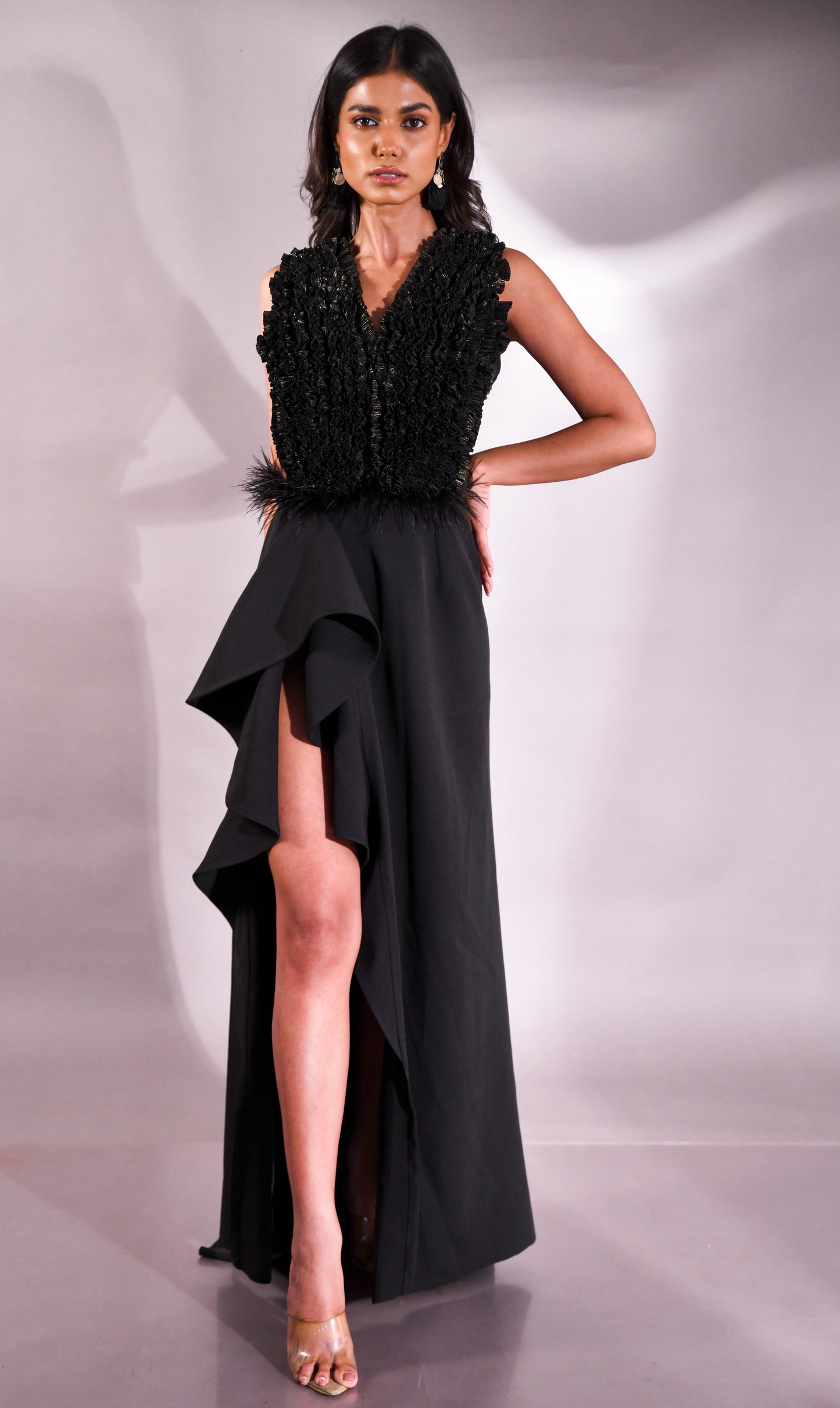 GEODE RUFFLED LONG DRESS