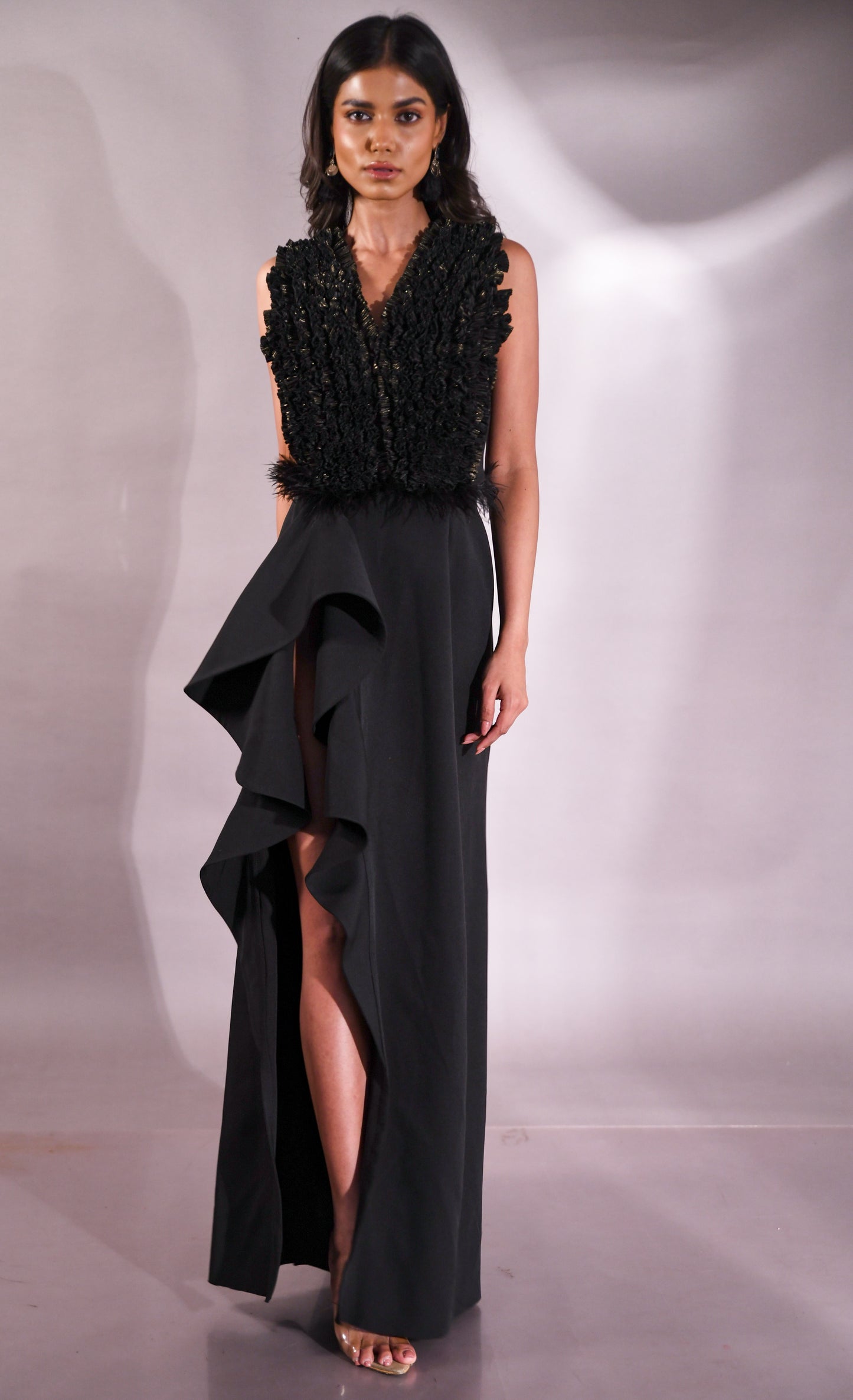 GEODE RUFFLED LONG DRESS